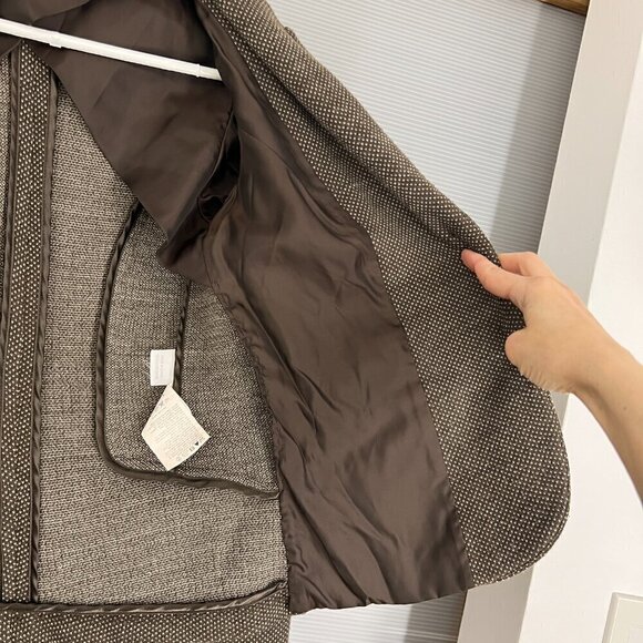 MaxMara Weekend Wool Blend Brown Cream Pattern Unconstructed 2Button Blazer Sz S - Picture 8 of 15